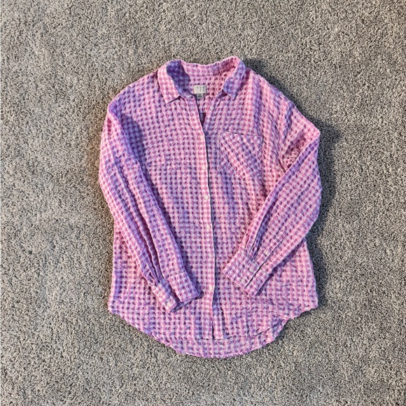 Womens A New Day Plaid Button-Up Shirt Pink White gingham Check Size Medium - Picture 3 of 7